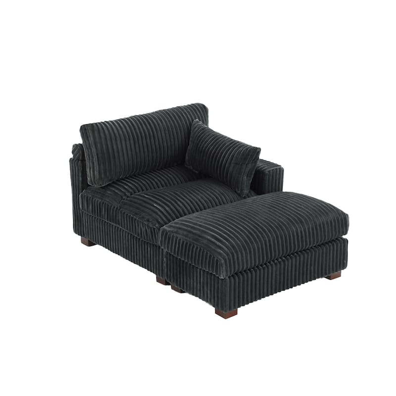 Modren Plush Upholstered Coner Chair and Ottoman Set