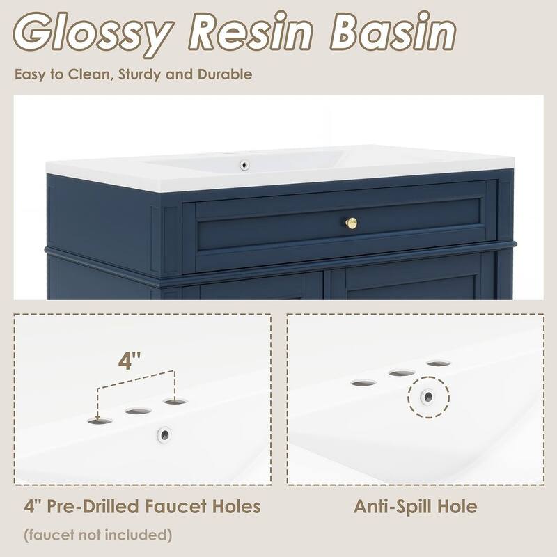36" Modern Bathroom Vanity with Sink and Medicine Cabinet,2 Soft Closing Doors and 4 Drawers
