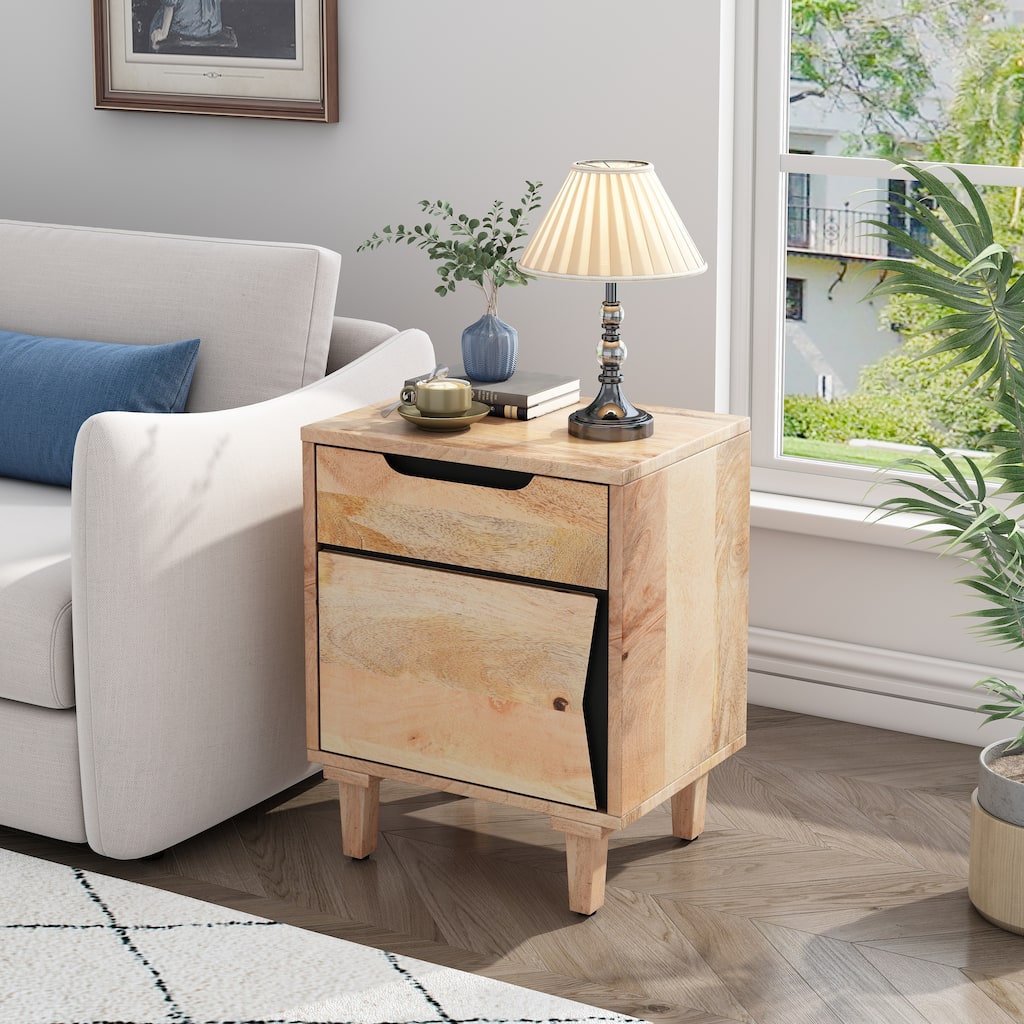 Compact Wooden Nightstand with Storage Drawer & Cabinet