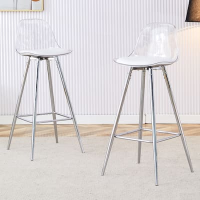 Counter Height Bar Stools Set of 2, Upholstered Bar Stool with Metal Legs and Footrest, Dining Chairs with Backrest