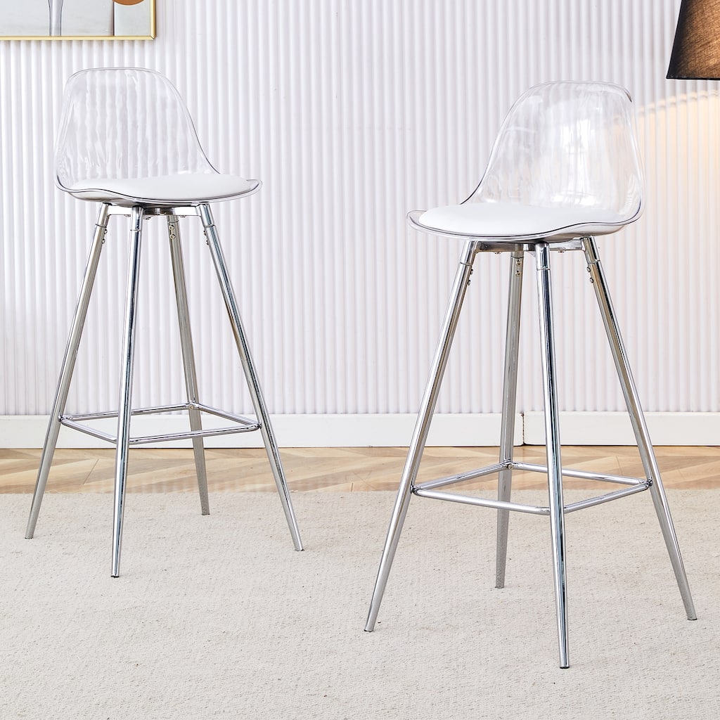 Counter Height Bar Stools Set of 2, Upholstered Bar Stool with Metal Legs and Footrest, Dining Chairs with Backrest
