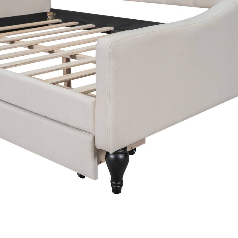 Full Size Upholstered Tufted Daybed with Two Drawers in Beige