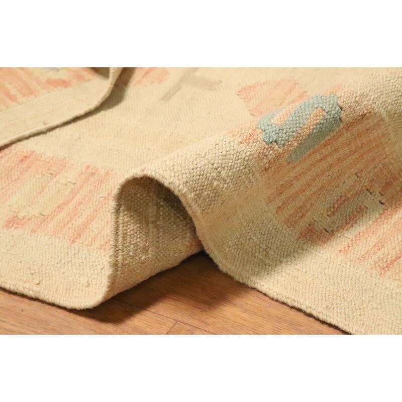 Hand Woven Oriental 100% Wool Carpet Southwestern Tribal Beige & Ivories Kilim Area Rug - 5' 1'' X 3' 2''