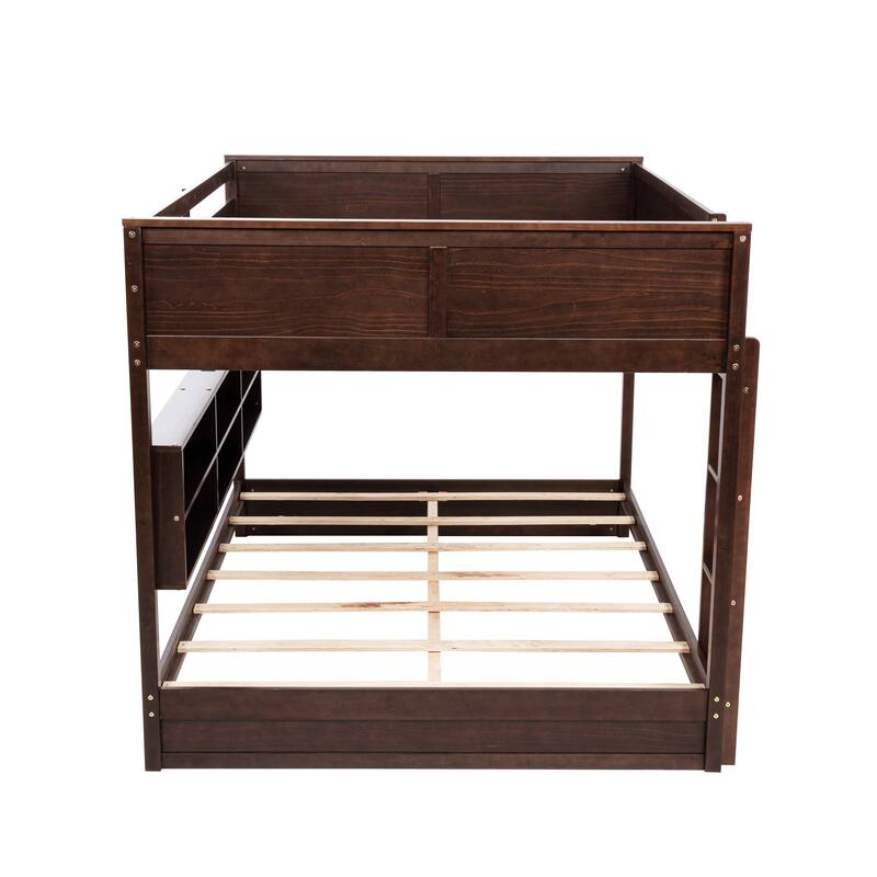 Queen Over Queen Bunk Bed with Built-in Storage Cabinets,Charging Station,Ladder,Safety Guardrails