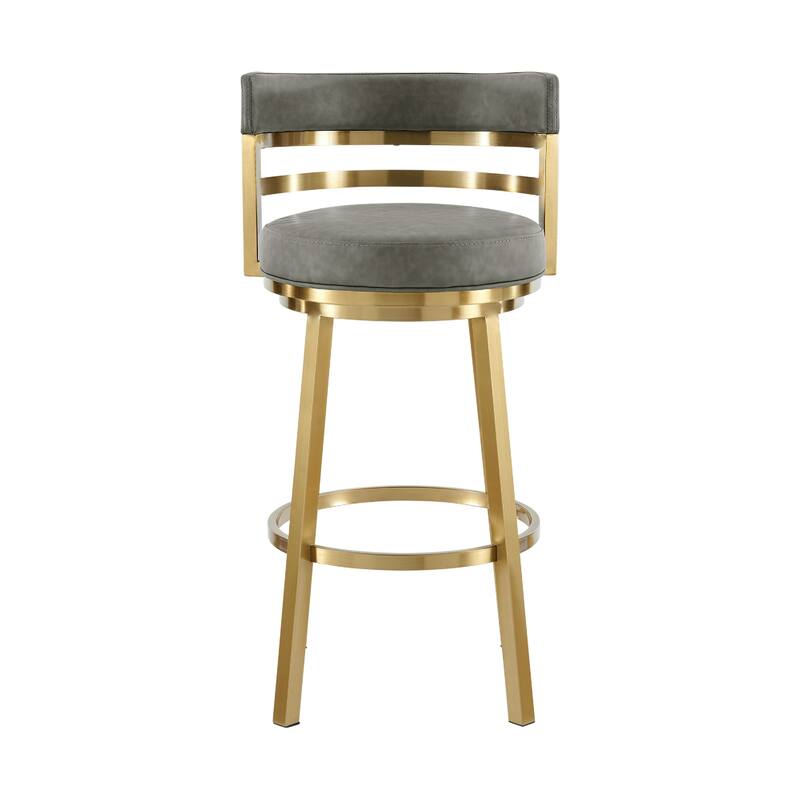Maxi Swivel Counter Stool Chair, Gold Steel, Vintage Gray Faux Leather