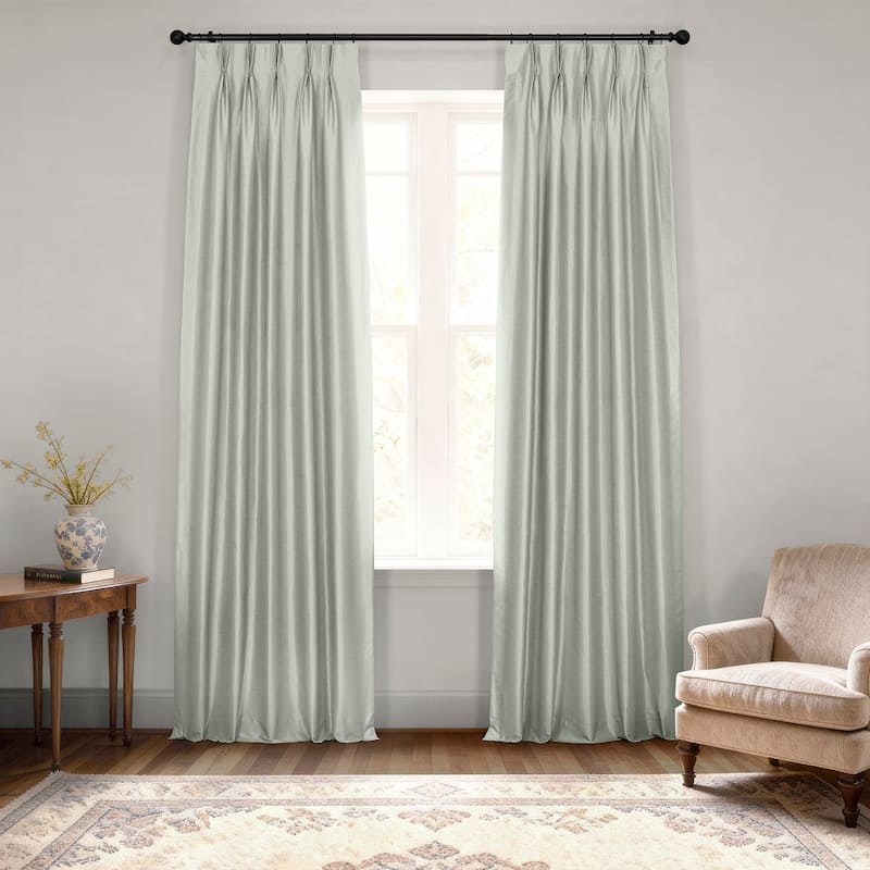 Exclusive Fabrics Solid Vintage Textured Faux Dupioni Silk Pleated Blackout Curtain (1 Panel) - 25 x 108 - Silver