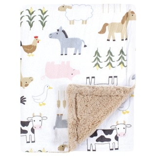Hudson Baby Boys Plush Blanket with Furry Binding and Back, Cute Farm, One Size - Cute Farm - One Size