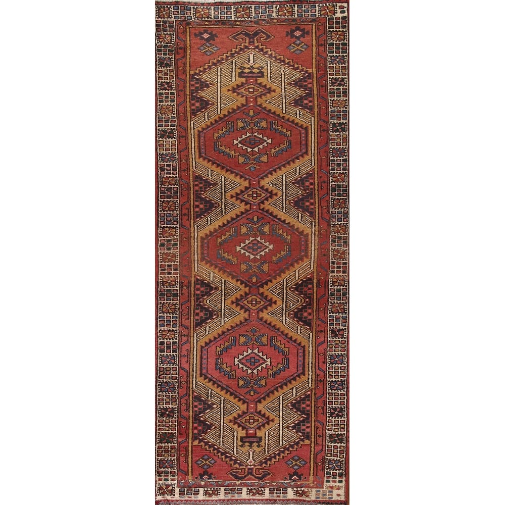 Pink Ardebil Persian Vintage Runner Rug Handmade Wool Carpet - 3'1"x 9'11"