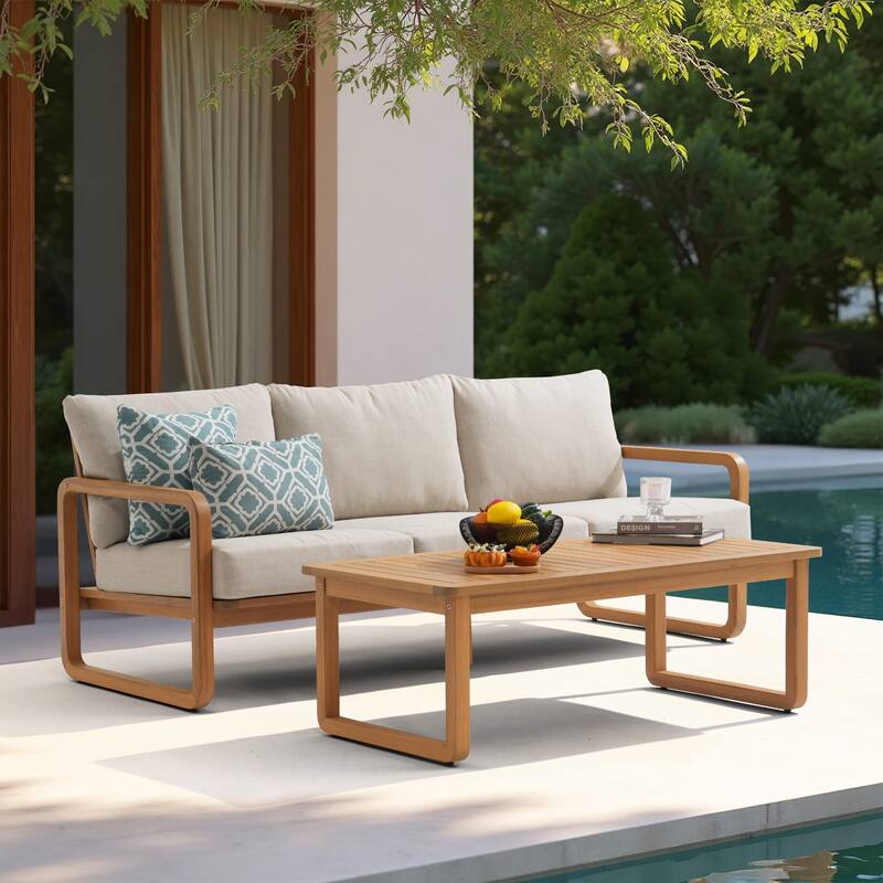 Outdoor 3-Seat Chair Set with Coffee Table in Acacia Wood