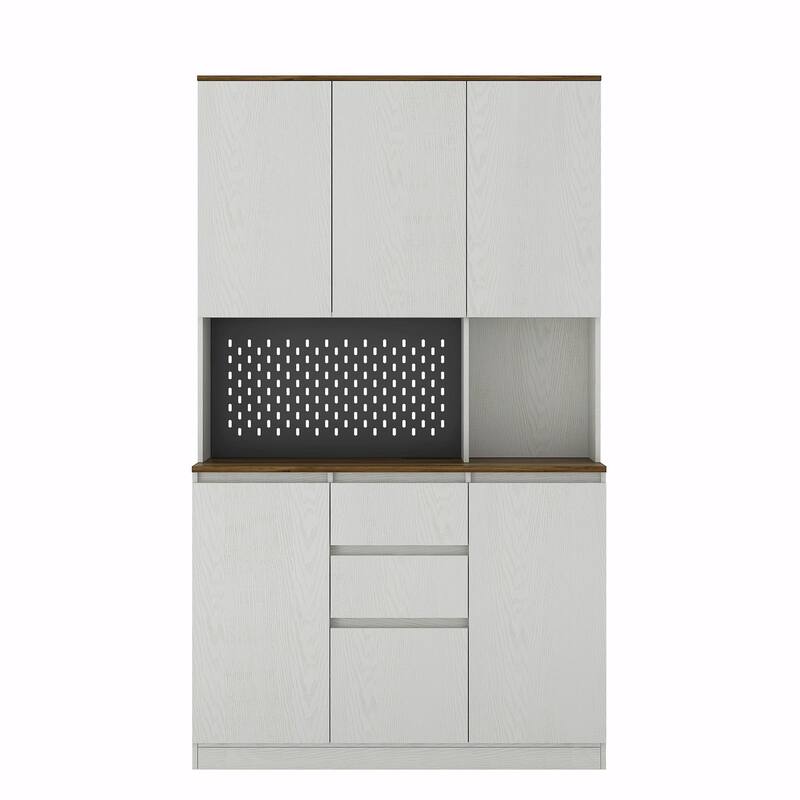 74" Kitchen Pantry Cabinet with Charging Station, Drawer and LED Lights