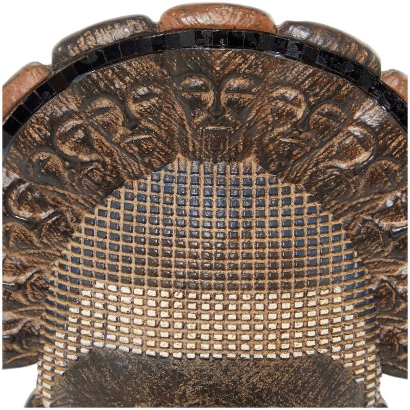 Brown Polystone Primitive African Mask and Standing African Woman Sculpture Wall Decor