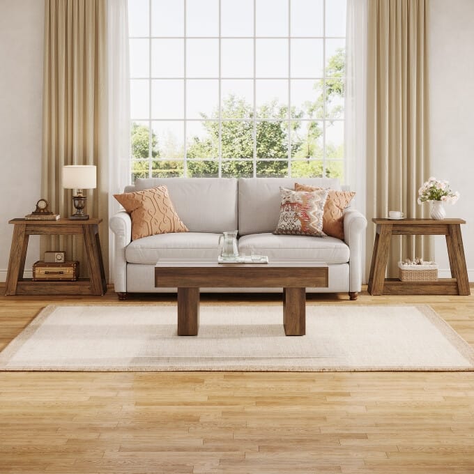 Rustic Wood End Table, Small Side Table With 2-Tier Storage Shelves