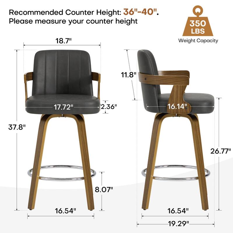 Upholstered Wood Swivel Counter Height Barstool with Arms - 37.8"H x 18.7"W x 19.29"D