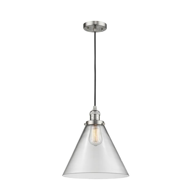 Innovations Lighting Franklin Restoration Cone - 1 Light 12" Cord Hung Mini Pendant - Clear/Brushed Satin Nickel