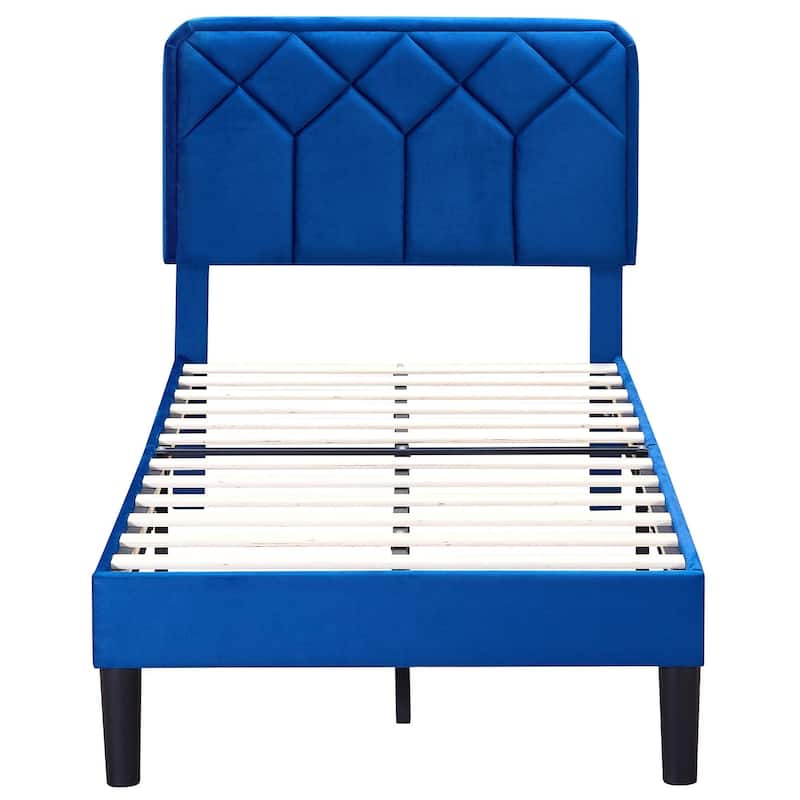 2 Pack Twin Size Kids Bed Frame Height Adjustable Diamond Pattern Upholstered Headboard Bed Twin Size Bed Set of 2