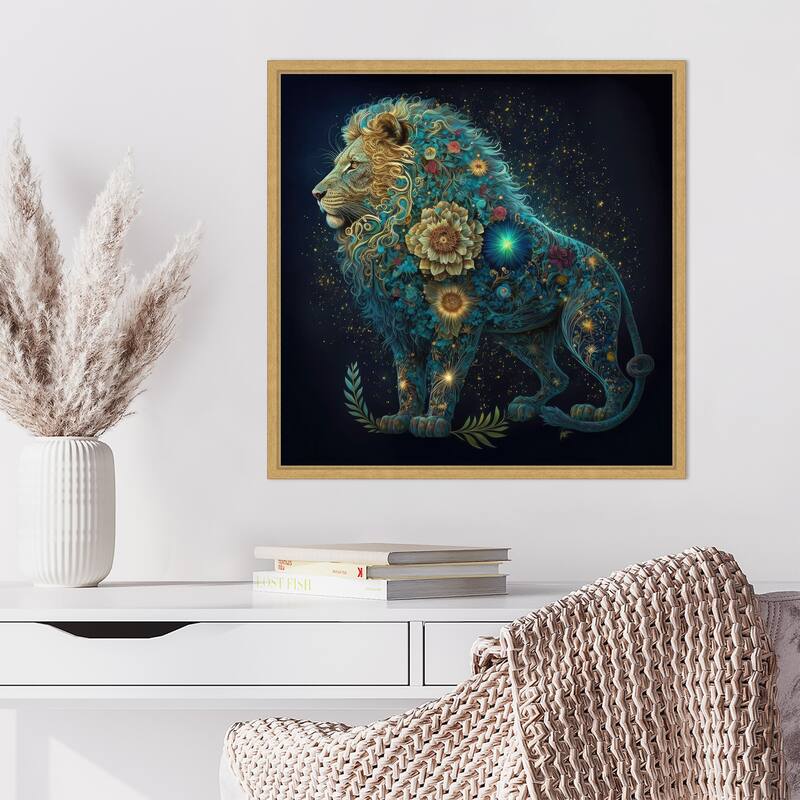 Floral Celestial Leo by Jake Fouracre Framed Canvas Wall Art Print - Sylvie Bright Gold