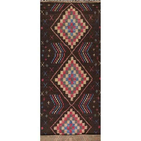 Tribal Geometric Moroccan Oriental Wool Runner Rug Hand-knotted Carpet - 4'2" x 16'3"