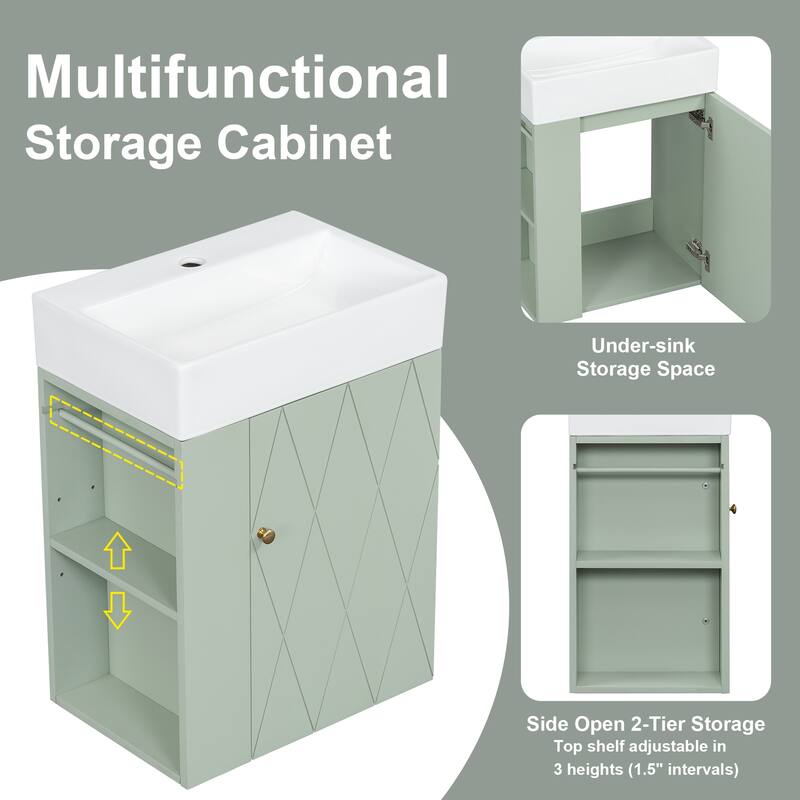 GDFStudio - Lucas Bennett Modern Compact Bathroom Vanity with Decorative Door and Smart Side Storage