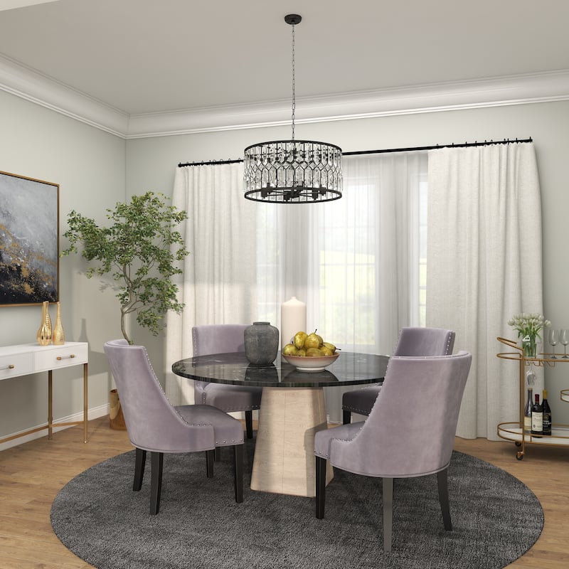 Metal Crystal Embellished 6 Light Room Chandelier with Link Chain - Black - Roche River Decor