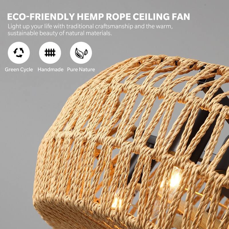 20" Boho Caged Ceiling Fan with Lights Remote Control Rattan Low Profile Ceiling Fan Farmhouse Ceiling Fansfor Kitchen Bedroom