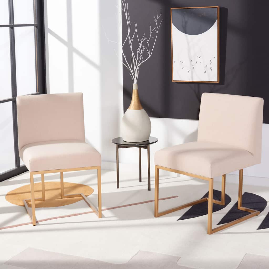 SAFAVIEH Aristeia Glam Beige/Gold Side Chair (Set of 2) - 19.5" W x 23.4" L x 32.5" H - 20Wx23Dx33H