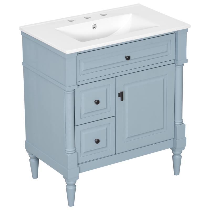 Roomfitters 30" Bathroom Vanity with Sink, Solid Wood Frame, Flip Drawer, 2 Drawers & Door Rack