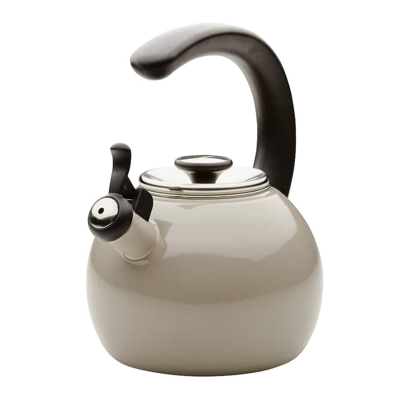 2-Quart Enamel on Steel Whistling Teakettle/Teapot With Flip-Up Spout, Black - Grey