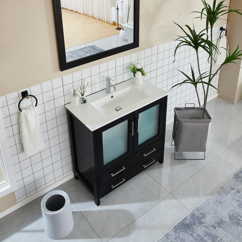 Vanity Art 36-Inch Single Sink Bathroom Vanity Set Dove-Tailed Drawers, 1 Cabinets, 1 Shelf, Soft-Closing Doors with Free Mirror