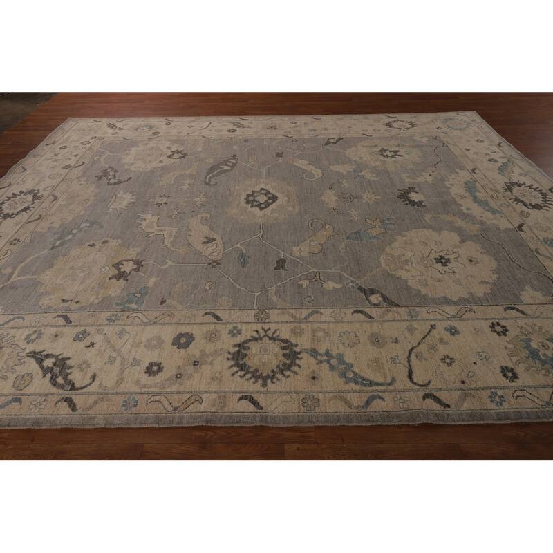 Vegetable Dye Oushak Turkish Rug Hand-Knotted Living Room Wool Carpet - 9'4"x 11'8"