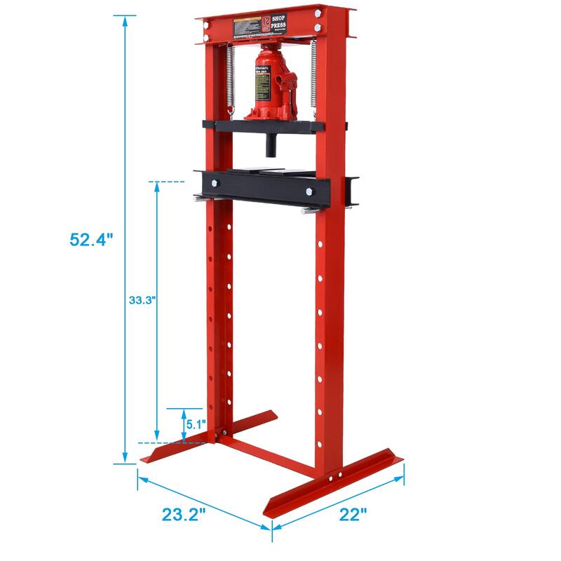 Hydraulic Shop Press ,12-Ton Capacity , Floor Mount ,with Press Plates, H-Frame Garage Floor Press, Adjustable Working Height