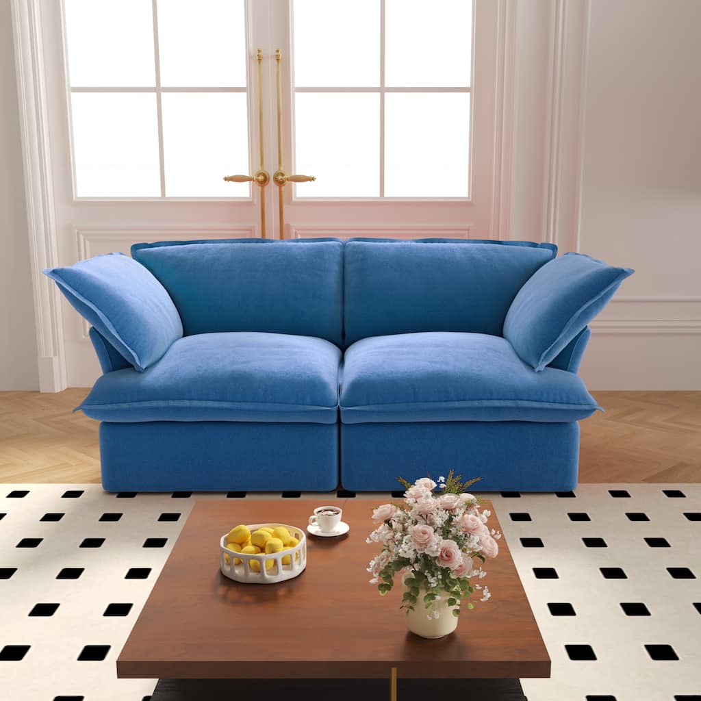 Loveseat Velvet Sectional Sofa, Comfy Down Feather Wide Deep Seat Modular Couch