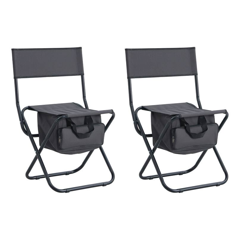 2 pieces Folding Outdoor Chair with Storage Bag Picnics and Fishing - Gray