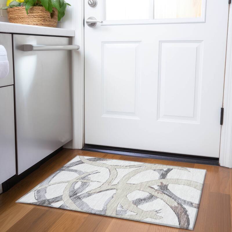 Premium Washable Super Soft Modern Zeus Mayfield Rug - Ivory - 1'8" x 2'6"
