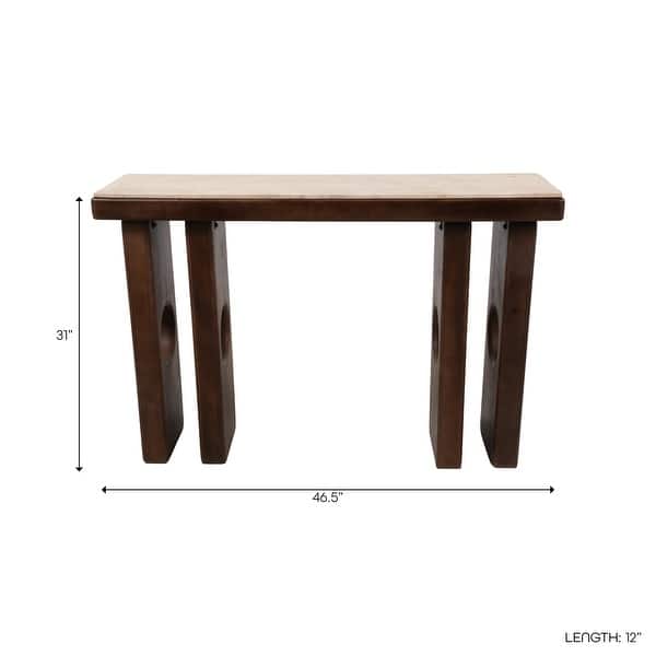 Modern Edge Travertine Console Table with Wood Base - 47", Tan & Brown - 46.25"
