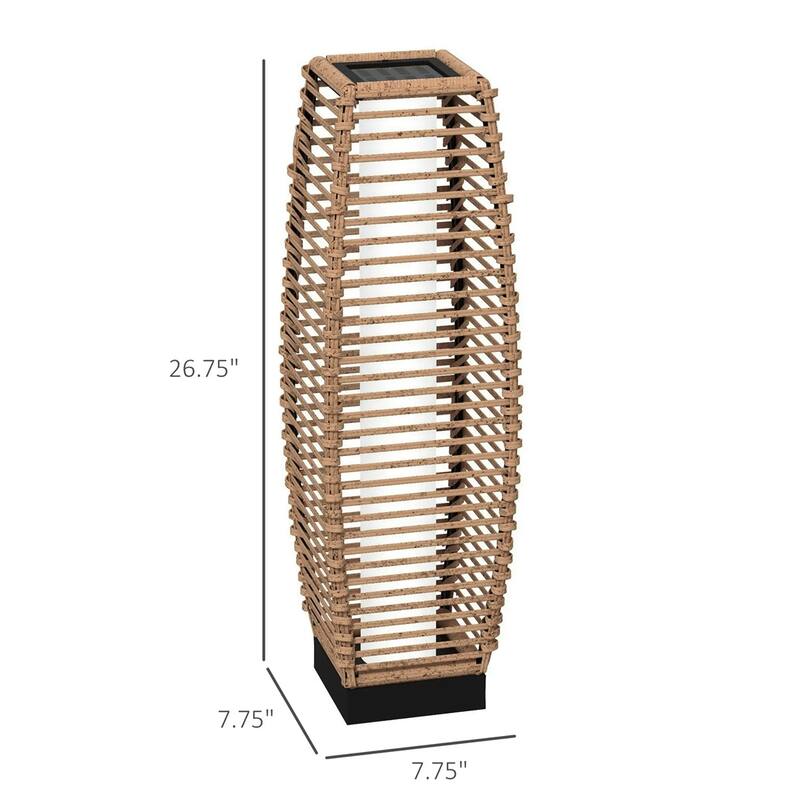 Outdoor Solar Floor Lamp with Warm White LED Waterproof Rattan and Steel Patio Lighting - 7.75" W x 7.75" D x 26.75" H