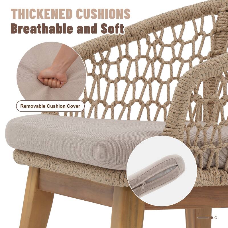 Outdoor 7-Piece Dining Chair with Rope-woven Backrest and Table Set