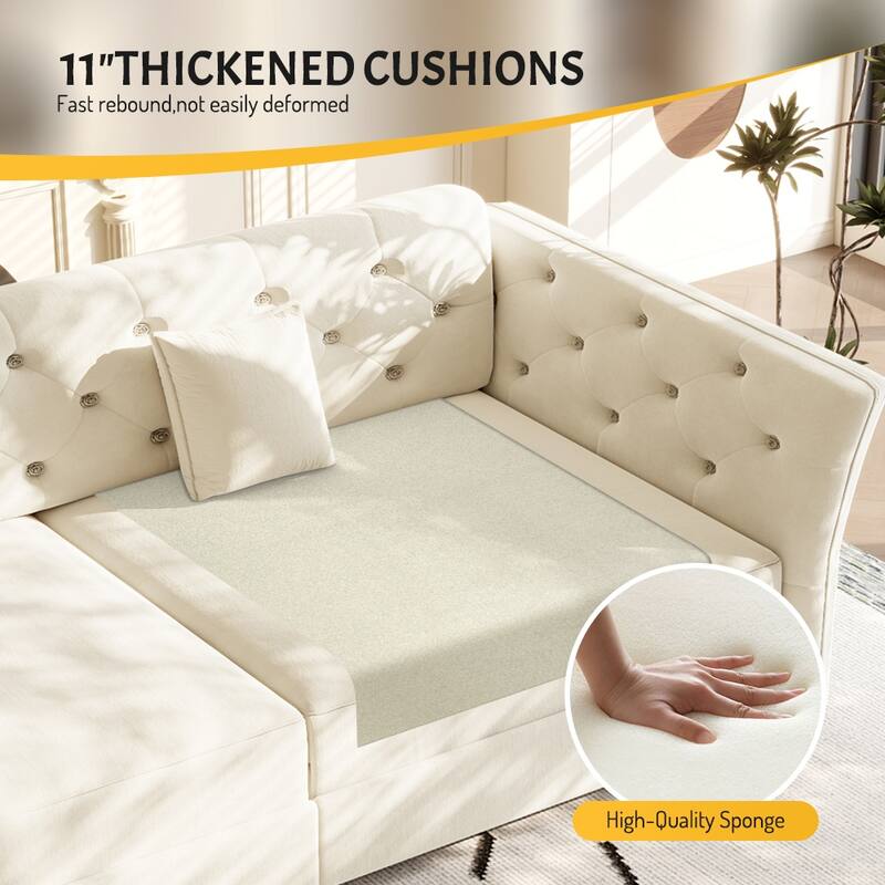 74.4" Velvet Sofa Bed, Pull-Out Sleeper Couch, Convertible Loveseat, Upholstered Sofa Bed with Tufted Backrest, Flared Arms