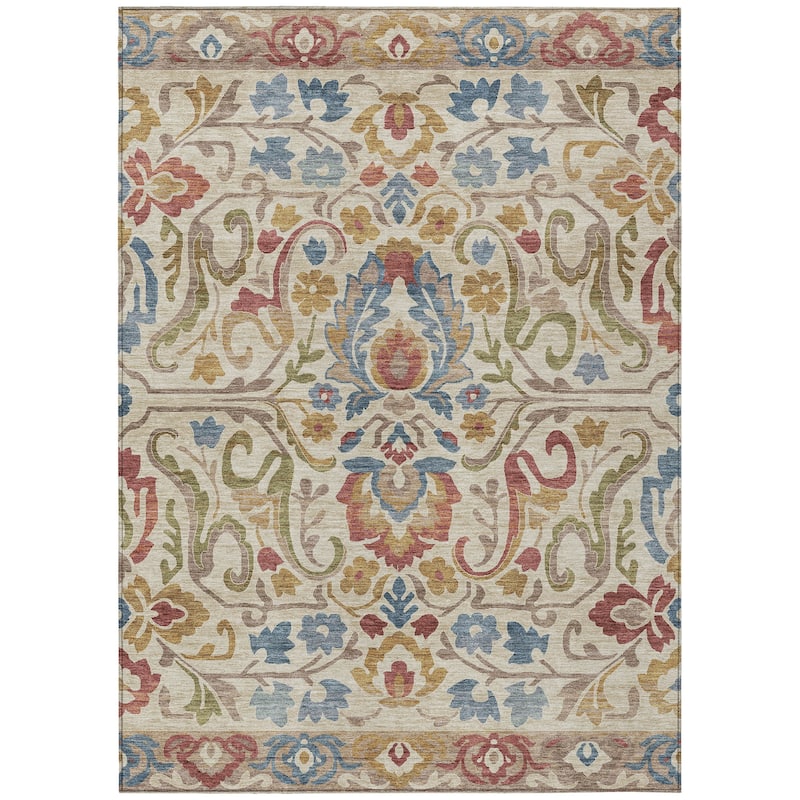 Machine Washable Indoor/Outdoor Floral Watercolor Chantille Rug