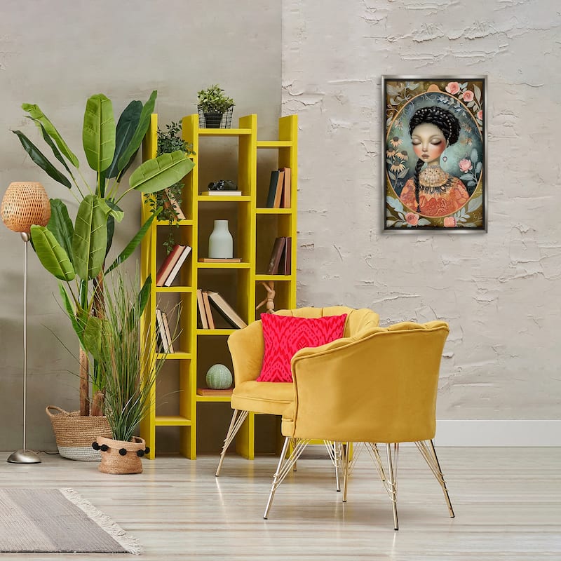 Stupell Floral Edged Portrait of Woman Framed Floater Canvas Wall Art Design By The Dutch Lady