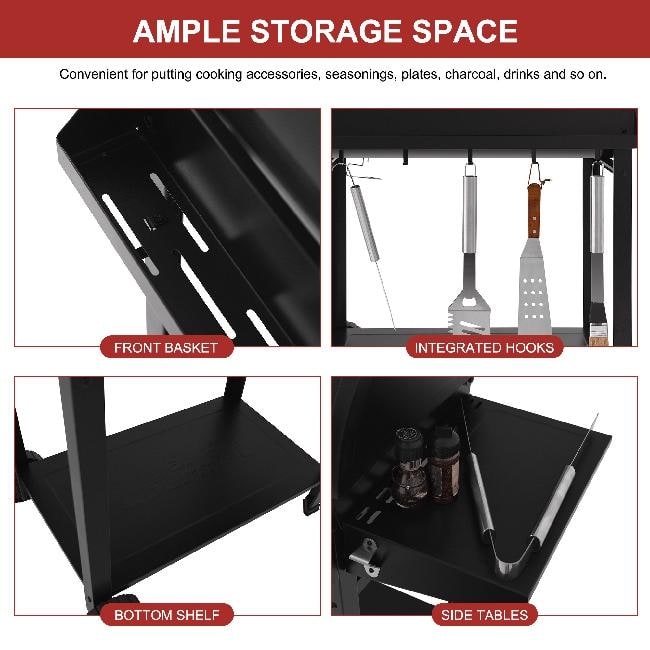 Royal Gourmet Barrel Charcoal Grill with Front Basket, Black