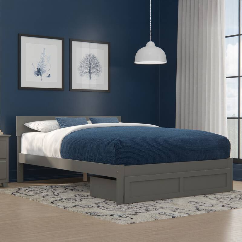 AFI Boston Platform Bed with Foot Drawer - Grey - Queen