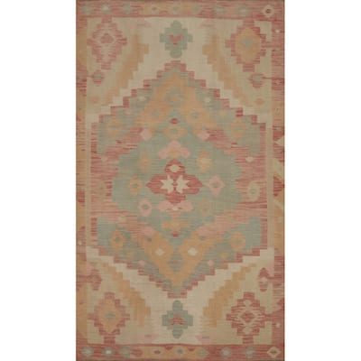 Hand Woven Oriental 100% Wool Carpet Southwestern Tribal Multi-Colored Kilim Area Rug - 8' 0'' X 5' 1''