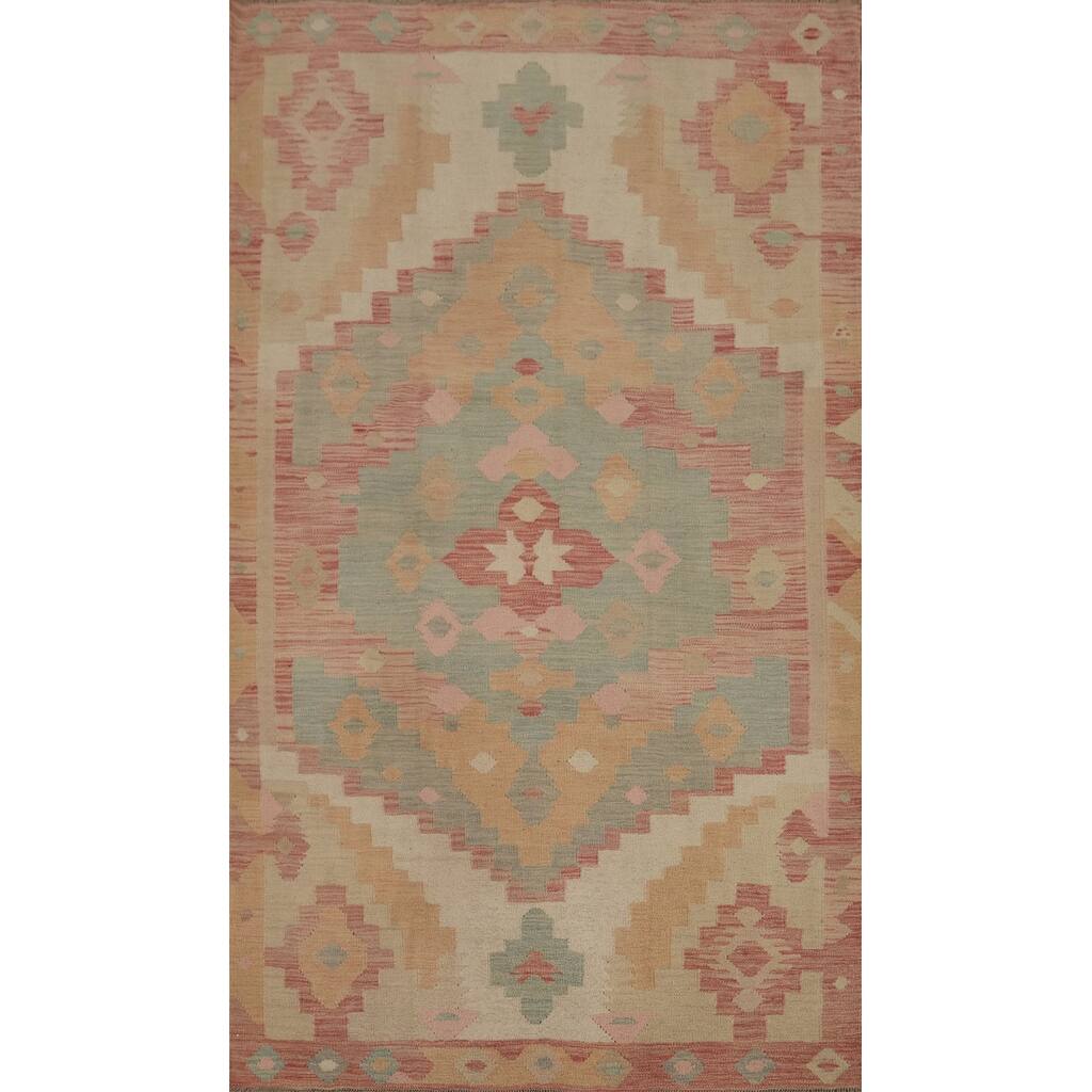 Hand Woven Oriental 100% Wool Carpet Southwestern Tribal Multi-Colored Kilim Area Rug - 8' 0'' X 5' 1''
