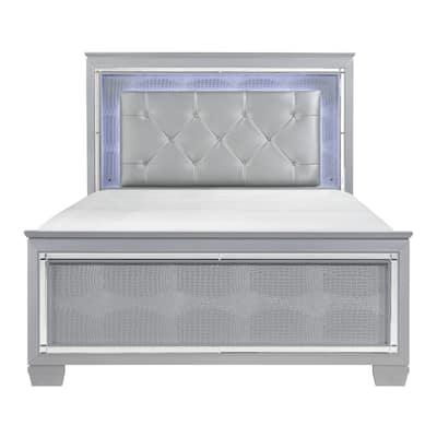 Audi Silver LED Faux Leather Upholstered Tufted Bed