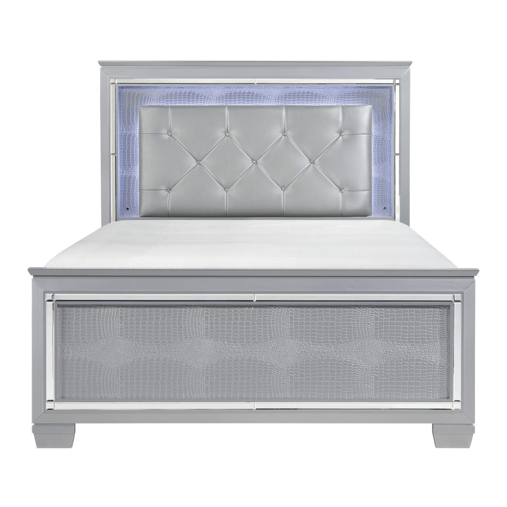 Audi Silver LED Faux Leather Upholstered Tufted Bed