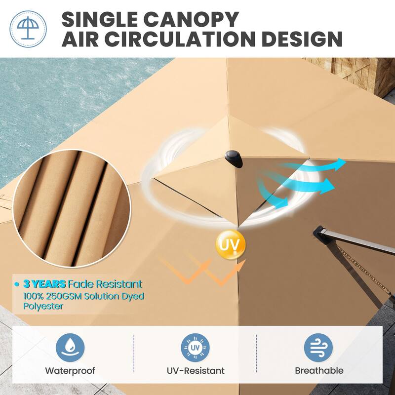 Outdoor 11 x 9 FT Patio 360 Degree Rotation Cantilever Umbrella with 4-Piece Umbrella Base
