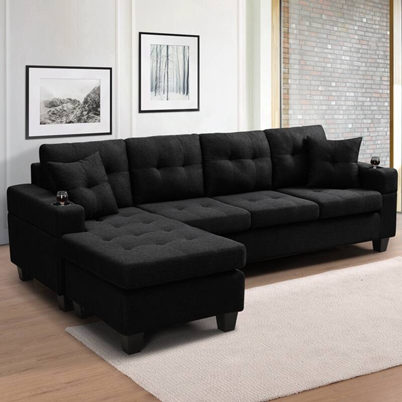 Modern Convertible L-shaped sofa With Pillows