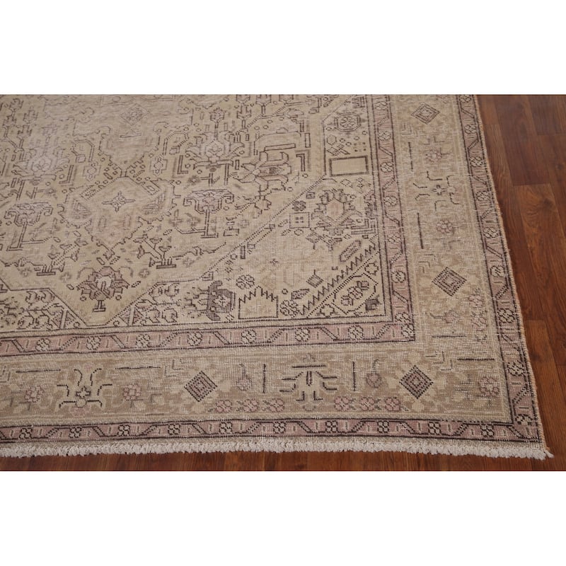 Distressed Tabriz Vintage Persian Area Rug Hand-Knotted Wool Carpet - 6'4" x 9'6"