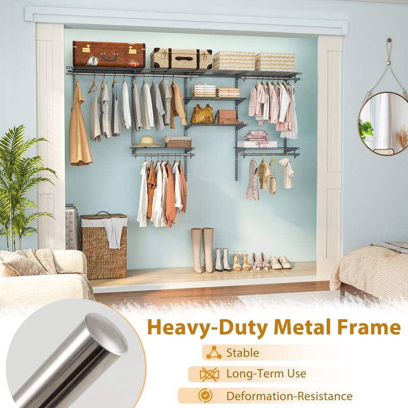 Gymax Wire Closet Organizer System Wall-mounted Adjustable Storage