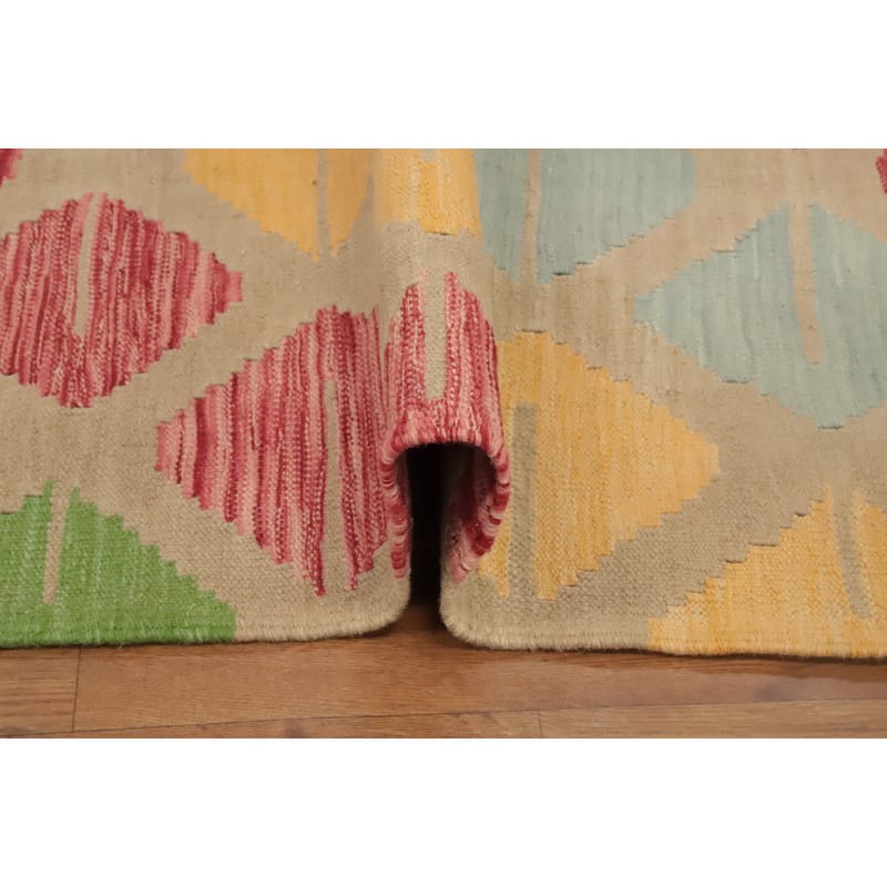 Hand Woven Oriental 100% Wool Carpet Southwestern Tribal Multi-Colored Kilim Area Rug - 12' 8'' X 10' 3''